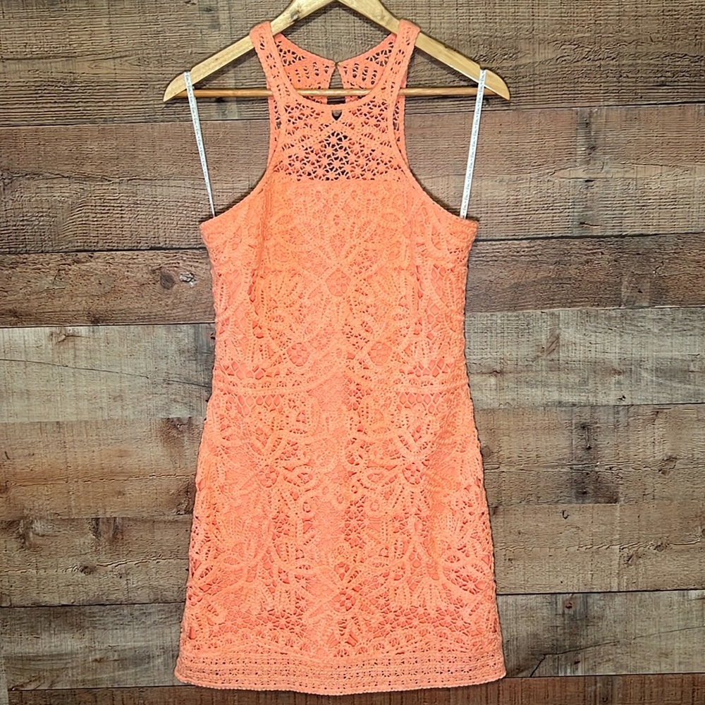 Lilly Pulitzer Jaimie Cantaloupe/Coral Knit Crochet Halter Dress size S